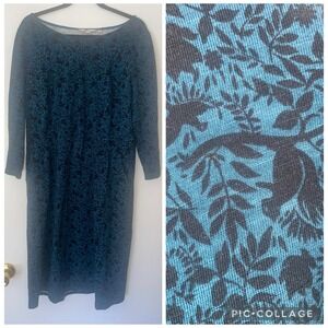 Boden Women's Blue Black Forest Print Long Sleeve Knee Length Dress Size 16